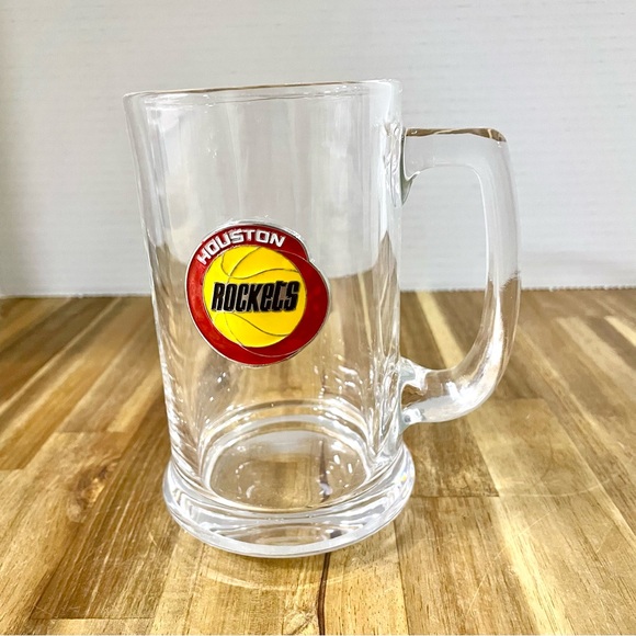 Vintage Houston Rockets Clear Glass Handled Mug 5 1/4” Tall Round Medallion Logo - Picture 2 of 8